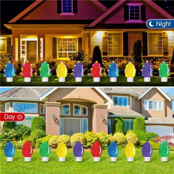 10 Pcs Christmas Yard Signs Decor with LED Lights Christmas Glitter Yard Signs - Picture 6 of 7